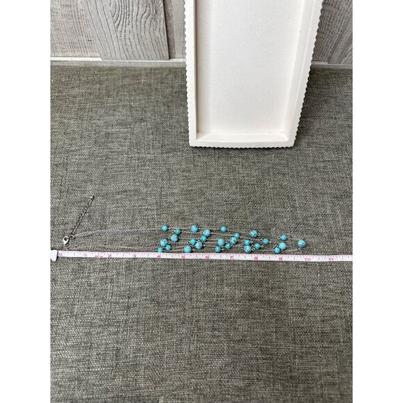 Layered Turquoise Bead Necklace w/ Silver Chain Adjustable Length Women Fashion - Picture 5 of 5